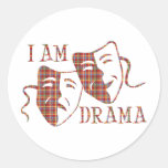 I am drama red plaid round sticker