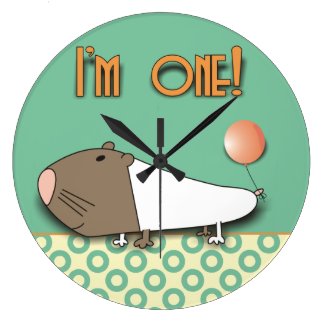 I am One! Cute Guinea Pig Kids Wall Clock