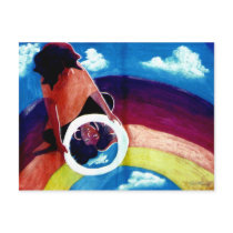 african, americam, afro, black, urban, landscape, clouds, rainbow, sky, girl, woman, art, inspirational, Postcard with custom graphic design