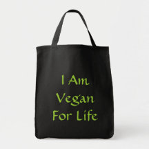 I Am Vegan For Life. Green. Slogan. Custom Canvas Bag