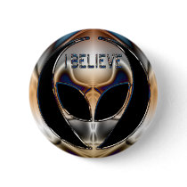 I BELIEVE CHROME ALIEN HEAD BUTTON