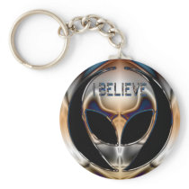 I BELIEVE CHROME ALIEN HEAD KEY CHAINS
