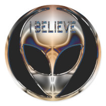I BELIEVE CHROME ALIEN HEAD STICKER