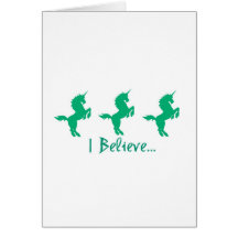 I Believe Green Unicorn Design Greeting Cards