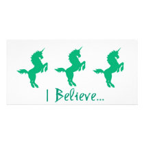 I Believe Green Unicorn Design photo cards by krichard08 I Believe Green Unicorn Design photo cards