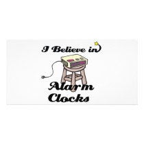 i believe in alarm clocks personalized photo card