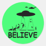 I believe in aliens round sticker