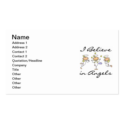 I Believe in Angels T-shirts and Gifts Business Cards (front side)