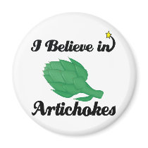 i believe in artichokes fridge magnet