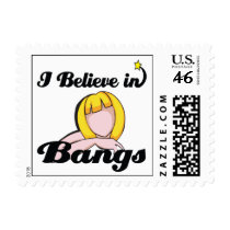 i believe in bangs postage stamp