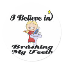 i believe in brushing my teeth girl round stickers