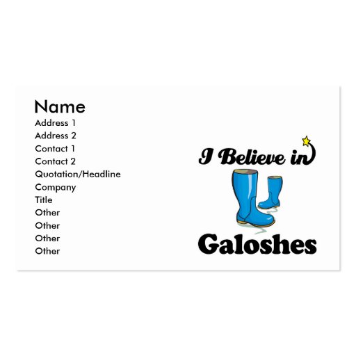i believe in galoshes business cards
