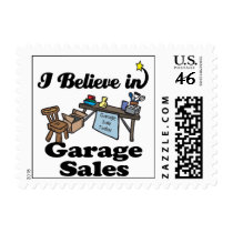 i believe in garage sales postage stamps