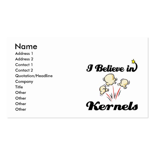 i believe in kernels business cards (front side)