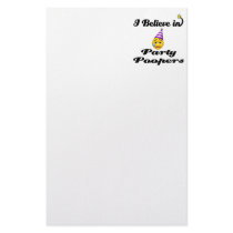 i believe in party poopers customized stationery
