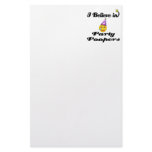 i believe in party poopers customized stationery