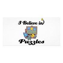 i believe in puzzles customized photo card