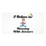 i believe in running with scissors boy personalized photo card
