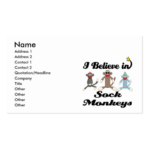 i believe in sock monkeys business card templates