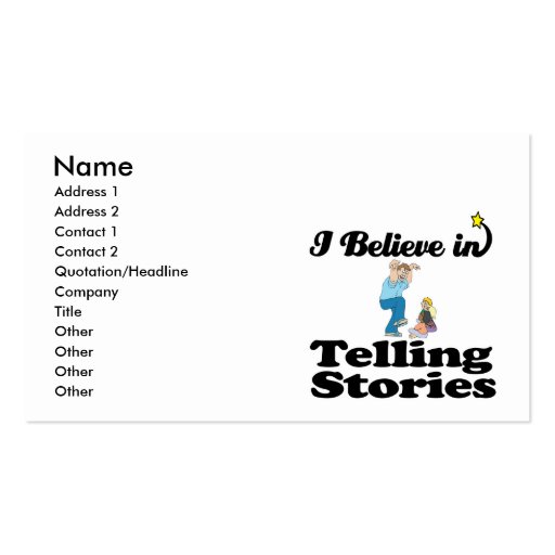 i believe in telling stories business cards (front side)