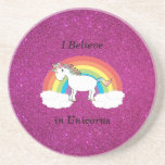 I believe in unicorns pink glitter coasters