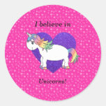 I believe in unicorns pink stars round sticker