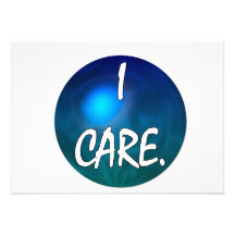 I care.  "I care" in white text on blue green glob Custom Invites