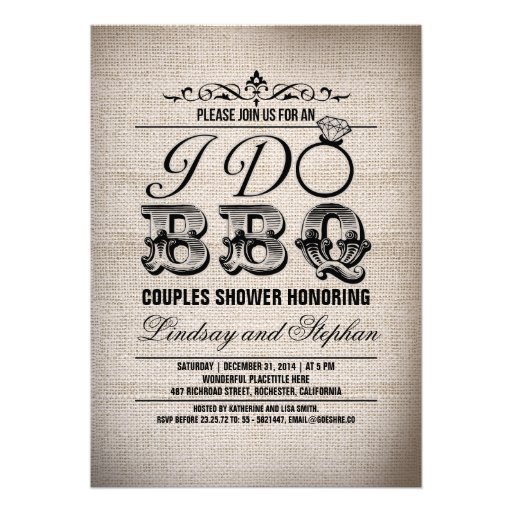 I do BBQ burlap couples shower invitation (front side)