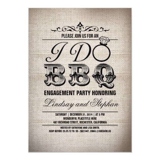 I do BBQ burlap engagement party invitation (front side)