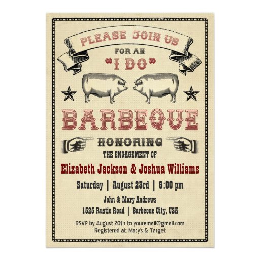I DO BBQ - Vintage Pig Roast Invitation (front side)