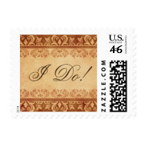 Chic brown grunge lace damask I do wedding postage stamps