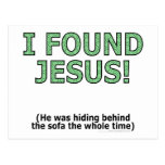 I found Jesus! He was hiding behind the sofa... Postcard