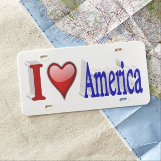I Heart America 3D License Plate, Red & Blue