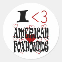 I Heart American Foxhounds Round Stickers