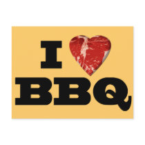 I heart BBQ, Steak Heart Shape Funny Grilling Post Card