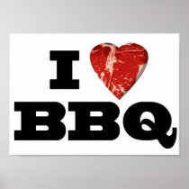 I heart BBQ, Steak Heart Shape Funny Grilling Print
