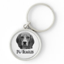 I Heart Beagles with Beagle Portrait Keychain