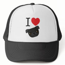 I Heart Black Pugs Mesh Hat