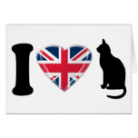 I Heart Cats with Union Jack Heart Design Greeting Cards