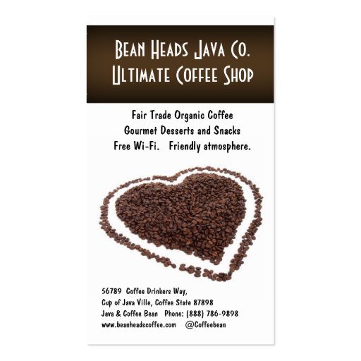 I Heart Coffee!  Heart Shaped Coffee Beans Business Card Template (front side)