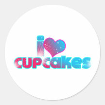 I HEART CUPCAKES ROUND STICKER