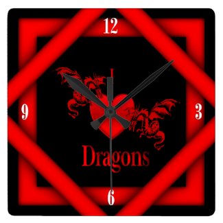 I Heart Dragons w Four White Numbers Clock