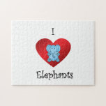I heart elephants in blue jigsaw puzzle