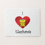 I heart elephants in gold and blue puzzle