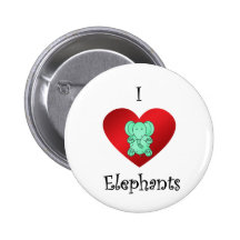 I heart elephants in light green pinback button