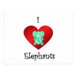 I heart elephants in light green post cards