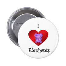 I heart elephants in purple pinback button