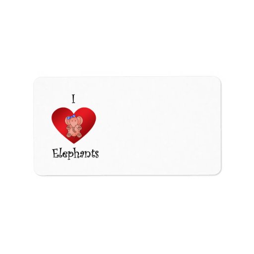 I heart elephants in red and blue custom address labels
