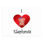 I heart elephants in red and blue post cards