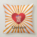 I heart elephants in red and blue throw pillows